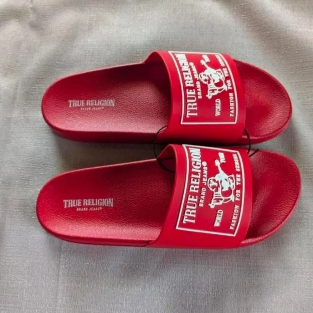 True Religion Red Kendrick Slides Men's size 12 NEW!